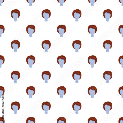 Mannequin heads displaying short brown hair wigs repeating in a seamless pattern