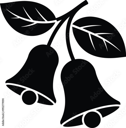 Bell Flowers Silhouette Vector Illustration with Leaves on Stem