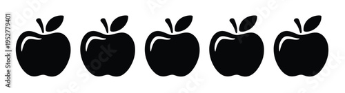 Collection of apple fruit silhouette icon vector set for logo, premium quality minimalist fruit symbols, natural agriculture theme, healthy lifestyle branding visuals, simple bold shapes, 