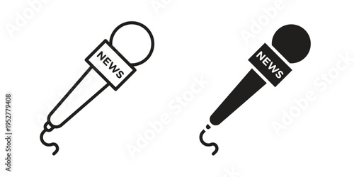 News microphone icon Line Design Vector Illustration. Solid Black icons