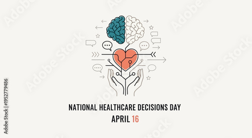 Abstract line art symbol of heart, brain, and hands representing healthcare decisions, isolated on transparent background