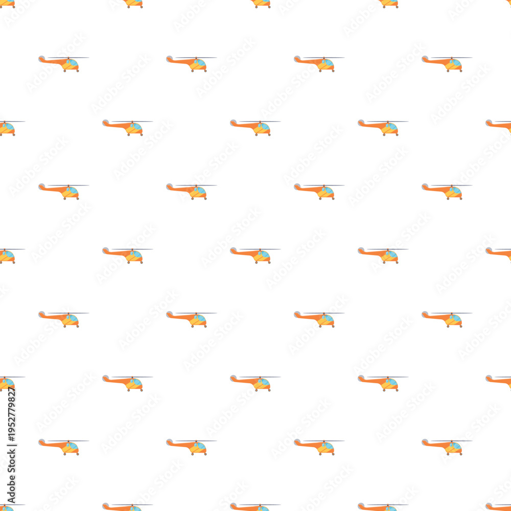 Fototapeta premium Orange cartoon helicopters forming a repeating seamless pattern on a white background