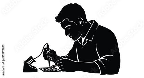 Vector silhouette of man soldering electronic components