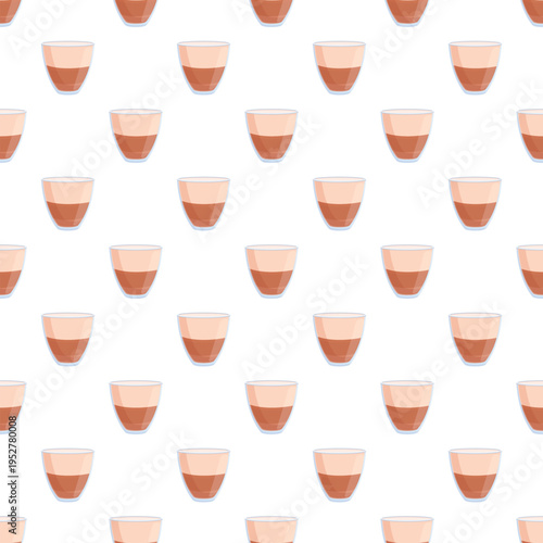 Seamless pattern of small glass cups filled with two layered coffee or hot beverage