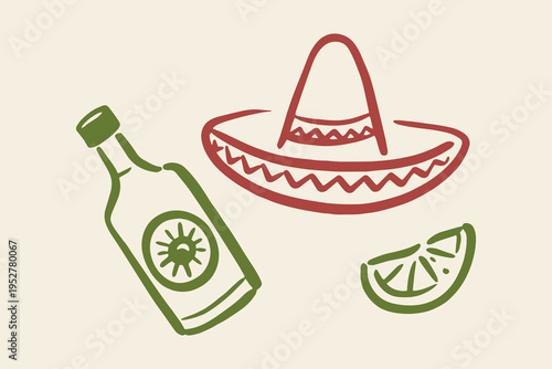 Mexican party elements set outline sketch vector illustration