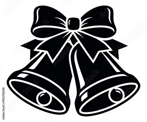 Stylized illustration of two jingle bells depicting a bow for christmas celebration
