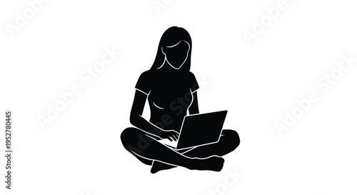 Vector illustration of woman sitting with laptop