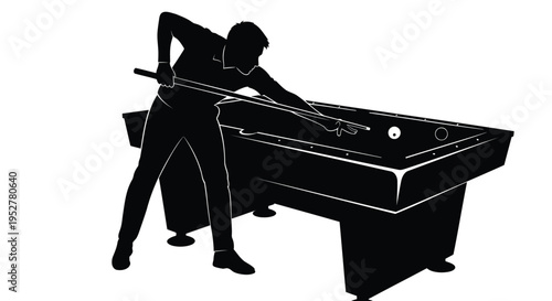 Vector illustration of a man playing pool, black silhouette on white background