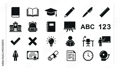 Education Icons Set with School Symbols and Learning Objects