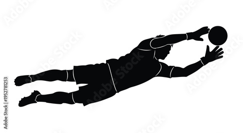 Vector silhouette of a soccer goalkeeper diving to catch a ball