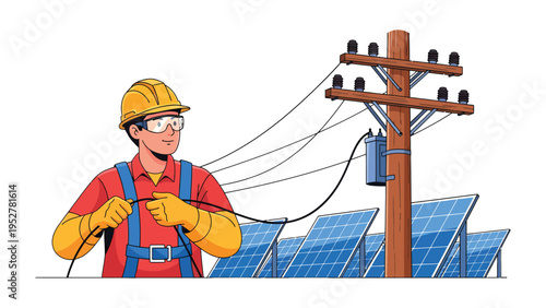 Empowering the Future: An electrician working on the electrical infrastructure. showcasing expertise and dedication, symbolizing the vital role of renewable energy sources in a sustainable future.