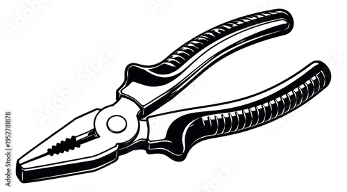Line art illustration of pliers depicting a hand tool for construction and repair