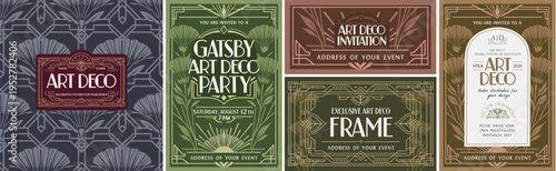 Art Deco invitation. Vector vintage geometric illustrations and typography from the 1920s for retro pattern, template, event, party, floral background, card and poster