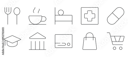 Map Location Pin POI and City Place Outline Vector Icon Set
