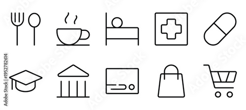 Bold Outline Map Location POI Vector Icon Set
