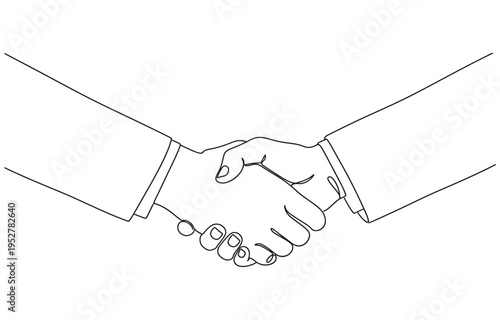 Handshake line hand continuous business people outline partnership vector together.