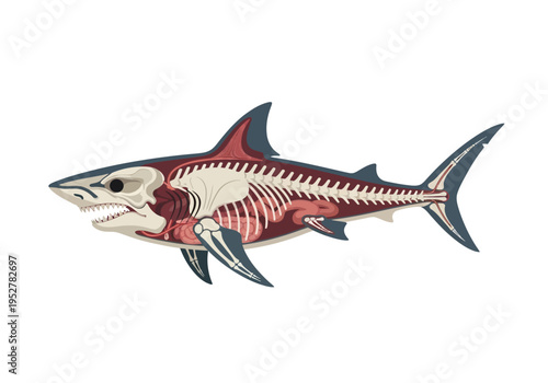 Side view diagram showing the internal anatomy and skeleton of a shark