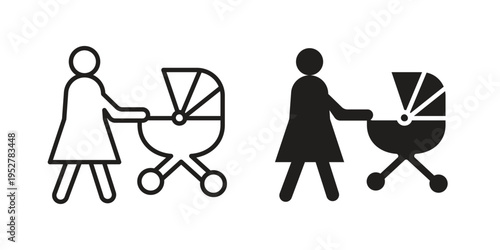 Woman with Baby Stroller icon Symbol for App and Web UI Design Vectors