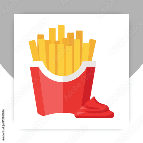 Isolated Golden French Fries Icon in Red Box – Fast Food Vector Illustration