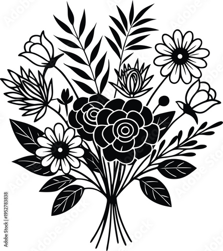 Black floral bouquet vector illustration