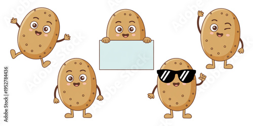 A collection of cute cartoon potato characters expressing various emotions and active poses here Vector