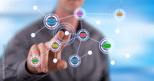 Man touching a communication network