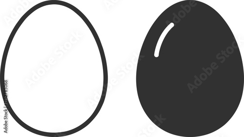 Outline and Solid Egg Shapes Side by Side Minimalist Iconography