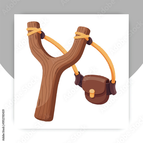 Isolated Wooden Slingshot Icon with Rubber Band – Cartoon Weapon Vector Illustration