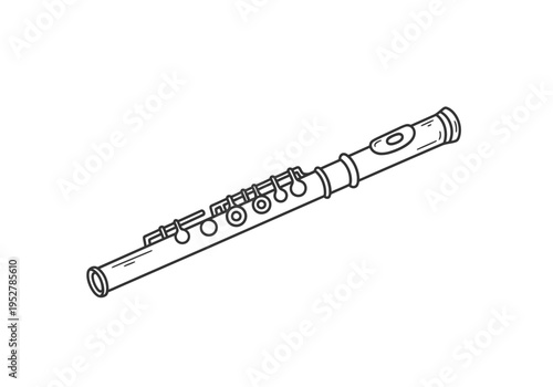 Black and white line drawing of a transverse flute