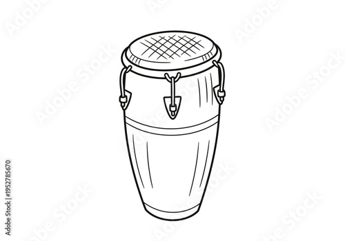 Black and white outline drawing of a conga drum viewed from a slight angle
