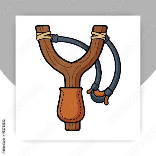 Isolated Wooden Slingshot Icon with Rubber Band – Cartoon Weapon Vector Illustration