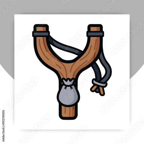 Isolated Wooden Slingshot Icon with Rubber Band – Cartoon Weapon Vector Illustration