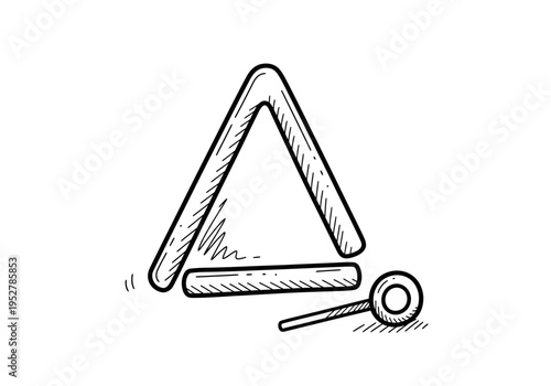 Black and white sketch of a triangle musical instrument with a beater
