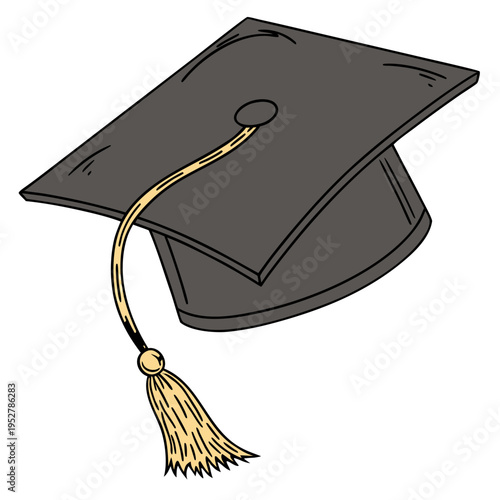 graduation cap vector file. Black graduation cap PNG isolated on transparent background, academic mortarboard with gold tassel for commencement ceremony
