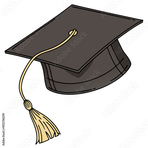 graduation cap vector illustration file. Black graduation cap PNG isolated on transparent background, academic mortarboard with gold tassel for commencement ceremony