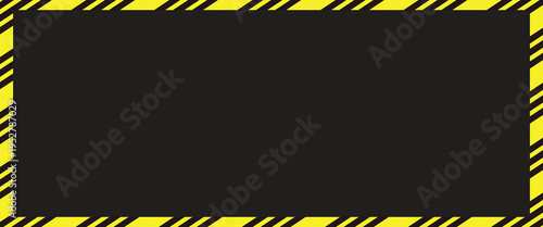Set of caution tapes with black and yellow diagonal slashes or chevron print. Warning borders in construction work zone or crime scene. Danger, attention or forbidden signs. Vector flat illustration.