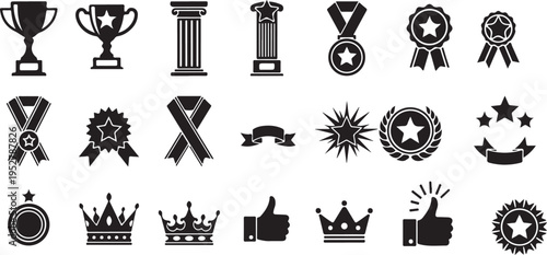 Collection of various evergreen trees depicted in black silhouette