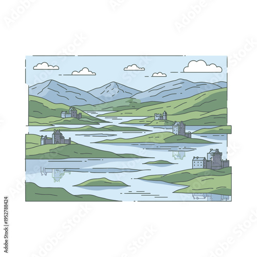 Ancient Castles Dotting a Serene Scottish Loch Landscape.