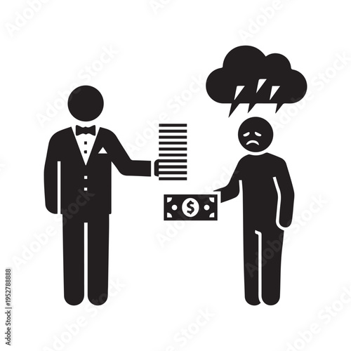 Vector Icon of a Rich Businessman Paying Money to a Sad Worker
