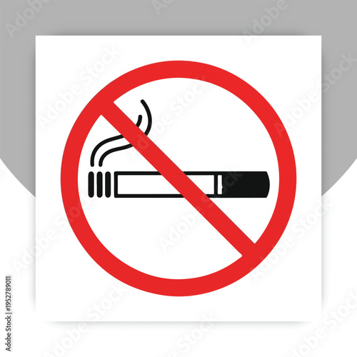 Isolated No Smoking Sign Icon – Red Prohibition Symbol with Cigarette, Smoke Free Area Warning Illustration