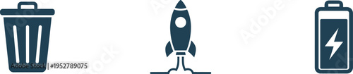 System control icons delete rocket launch battery power symbols