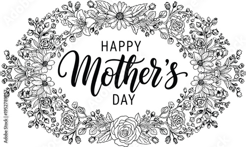Happy mother's day floral wreath greeting card
