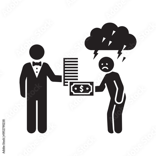 Vector Icon of a Rich Businessman Paying Money to a Sad Worker
