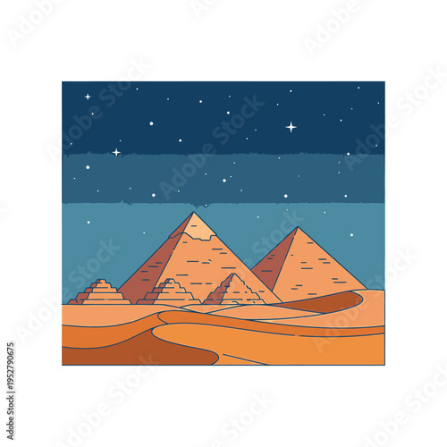 Ancient Egyptian Pyramids Under a Starry Night Sky.