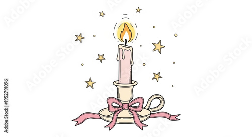 Coquette Aesthetic Pink Taper Candle with Ribbon Bow
