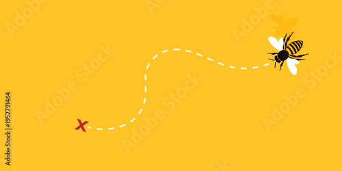 Εκτύπωση καμβά Background Flying bees. Yellow banner of bees with goals