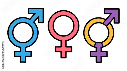 A set of gender symbols showing the difference of gender symbols in a vector illustration.