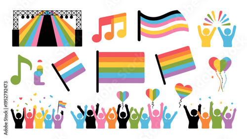 Diverse array of icons celebrating inclusivity and pride. 