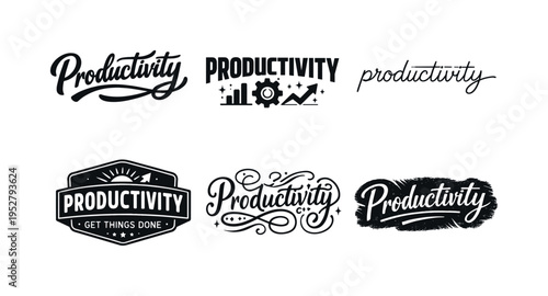 Productivity. Set lettering. harmonious lettering variations of the same emblematic concept, each with different artistic interpretation (Bold hand-lettering
