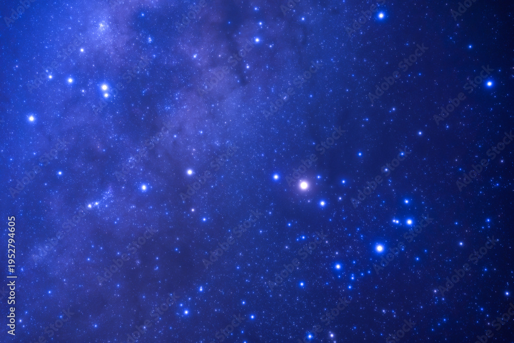 Fototapeta premium Night sky space background, Starry universe in dark blue sky, Milky way galaxy with stardust field in deep universe.